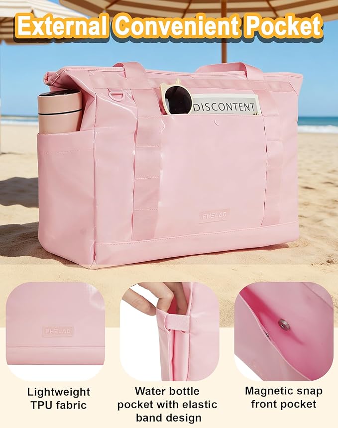 Tote Bag for Women, Lightweight Beach Bag with Laptop Pocket for Teacher Nurse, Travel Shoulder Handbag for College