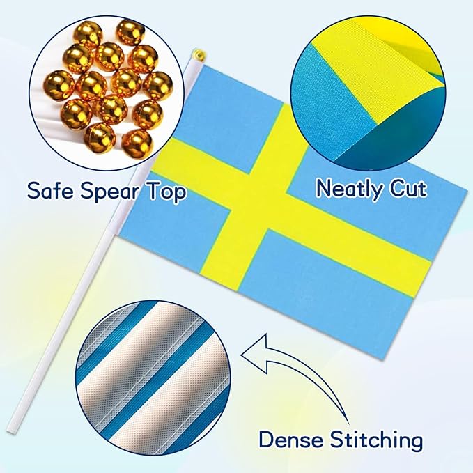 Sweden Flag Small Swedish Flag 12 Pack Mini Hand Held Swedish Flags on Sticks for Party Parades Sports Events Patriotic Holiday Decorations