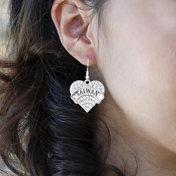 Inspired Silver - Silver Pave Heart Charm French Hook Drop Earrings with Cubic Zirconia Jewelry