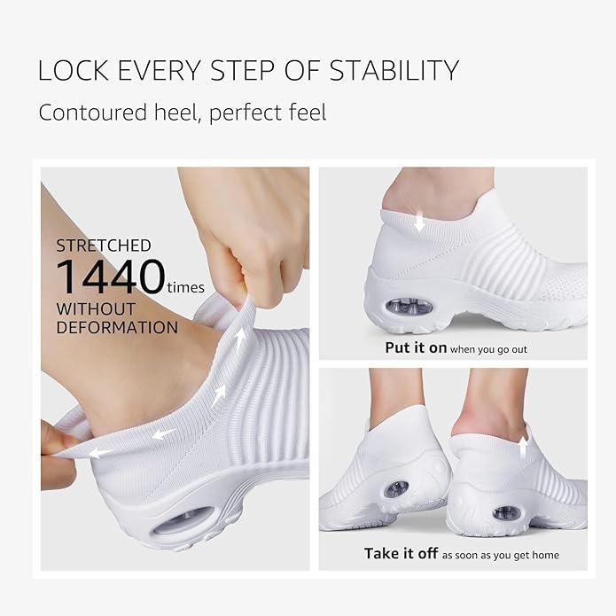 HKR Women's Walking Shoes Arch Support Non Slip Work Shoes Breathable Knit Upper Lightweight for Plantar Fasciitis
