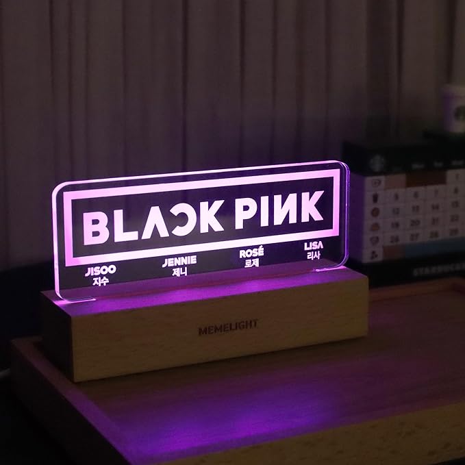 MEMELIGHT Black.Pink Night Light, Kpop Merchandise, Korean Idol Lamp for Blink, 7RGB Color, Dimmer, 8.3 x 4.2 x 1.7