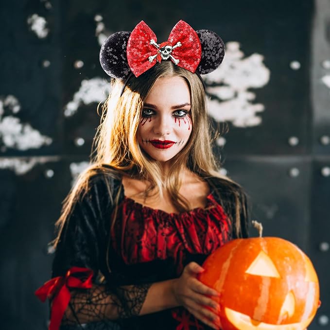 DRESHOW Pirate Themed Mouse Ears Headband with Bow Glitter Party Decoration Halloween Cosplay Costume for Women
