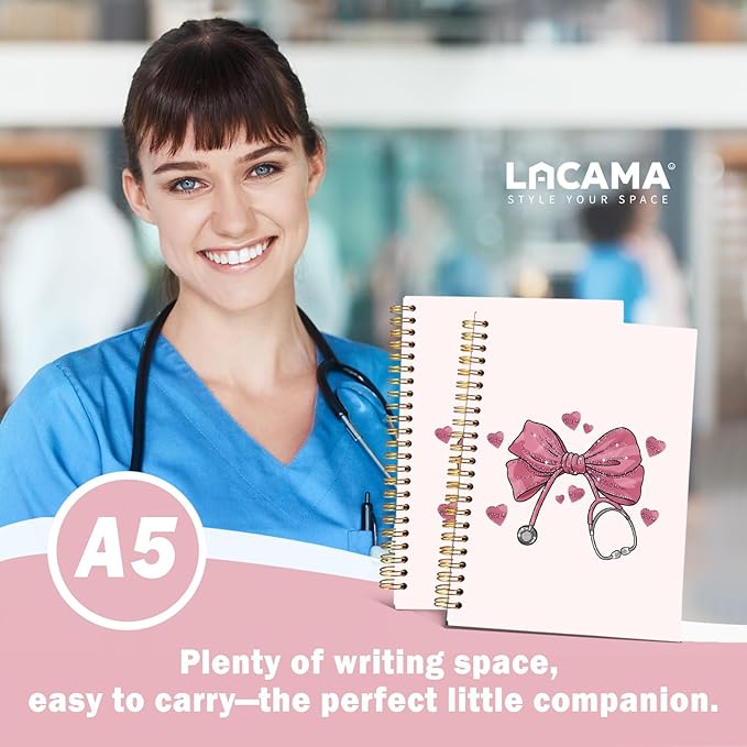 Lacama Nurse Gifts for Women, Pink Bow Nurse Notebook Journal, Nurses Week Gifts, Nurse Appreciation Gift, Nursing Student Graduation Gifts, Coquette Stuff Stethoscope Notebook, School Office Supplies