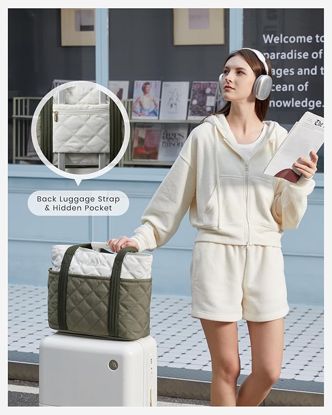 LOVEVOOK Puffer Tote Bag for Women, Puffy Work Handbag, Travel Shoulder Carry On Bag with Zipper for Teacher Nurse Gym