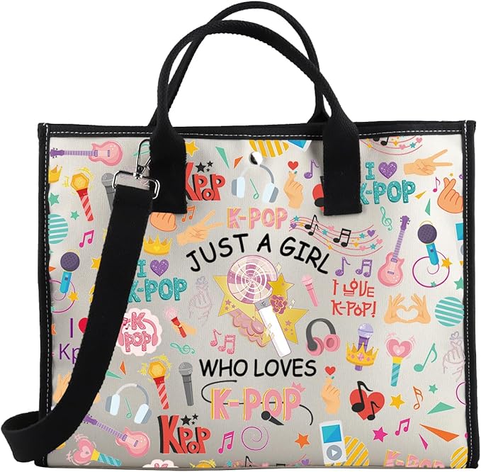 BDPWSS K-Pop Tote Bag K-Pop Singer Merchandise Just A Gi-rl Who Loves K-Pop Shoulder Bag K-Pop Music Fan K-Pop Team Gift