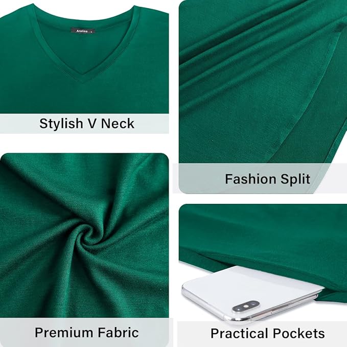 Arolina Women's Summer Maxi Dress Short Sleeve V Neck Casual Loose Long Beach Split Dresses with Pockets