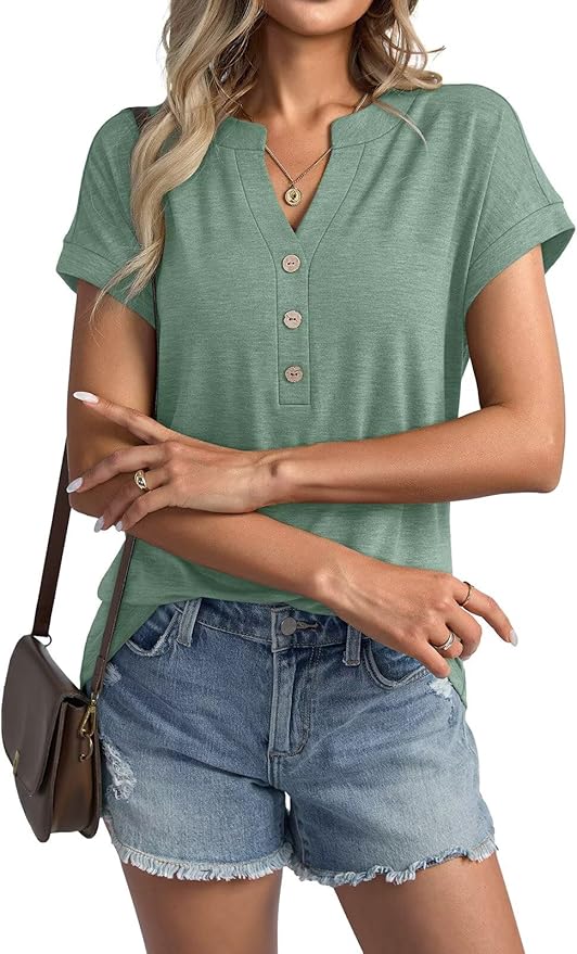Womens V Neck Cap Sleeve Tops Summer Casual Short Sleeve Shirts Loose Fit Basic Work Tee Trendy Clothes 2025
