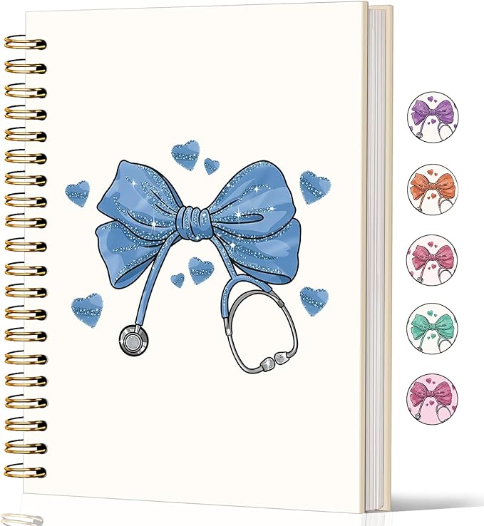 Lacama Bow Nurse Notebook Journal, Blue Nursing School Essentials, Nursing Student Graduation Gifts, Nurse Gifts for Women Nurse Appreciation Gift, Coquette Stuff Stethoscope Notebook