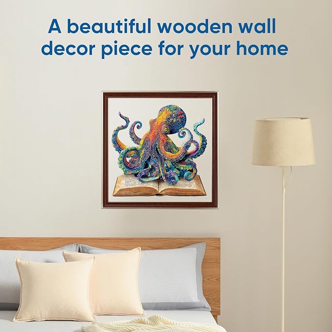 Reouinty Wooden Puzzles for Adults, Octopus Book Jigsaw Puzzles 200 Pieces, Unique Shape Animal Adult Puzzles, Irregular Wood Best Gift for Adults Family Game(11.4 * 10.9 in)