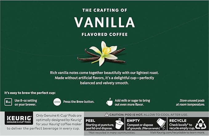 Starbucks K-Cup Coffee Pods, Flavored Hot or Iced Coffee, Vanilla, 60 Keurig Pods