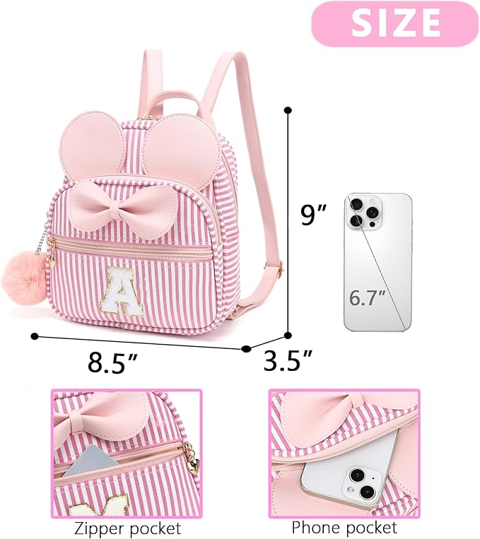 PRLINJSK Initial Mini Backpack for Girls Trendy Stuff Birthday Gift, Small Personalized Mouse Purse for Toddler Kids