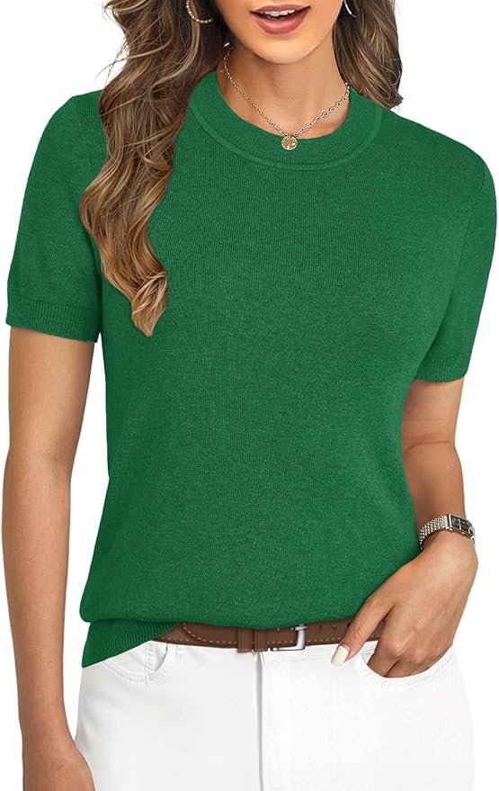 Women's Soft Short Sleeve Wool Blend Pullover Sweater for Business Casual & Fashion