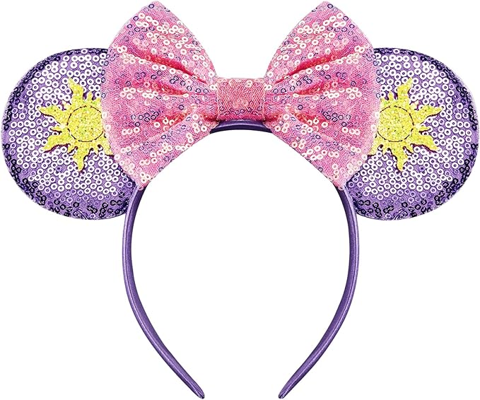 Sequin Mouse Ears Headbands for Women Girls Boys, Glitter Bows Headband for Kids Adults Birthday Party Costume Halloween
