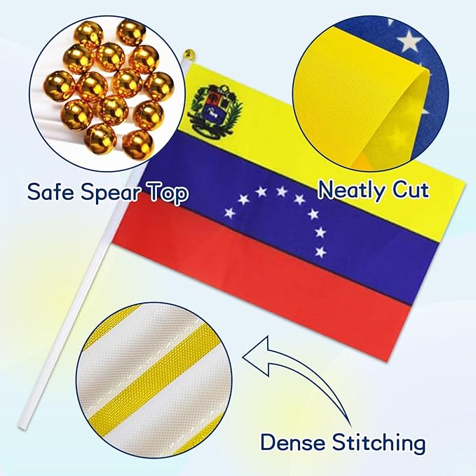 Venezuela Flag Small Venezuelan Flag 12 Pack Mini Hand Held Venezuelan Flags on Sticks for Party Parades Sports Events Patriotic Holiday Decorations