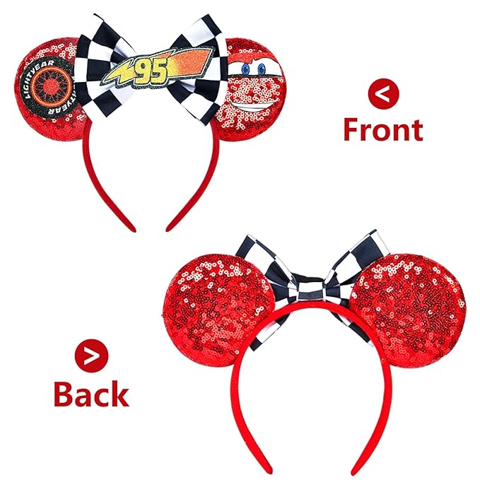 HAMUTH Mouse Ears Headband, Cars Birthday Decorations for Boys Women Girls,Car Mouse Ears Hairs Accessories for Party Trip Parks Cosplay Decorations