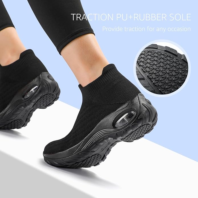 HKR Women's Walking Shoes Arch Support Non Slip Work Shoes Breathable Knit Upper Lightweight for Plantar Fasciitis