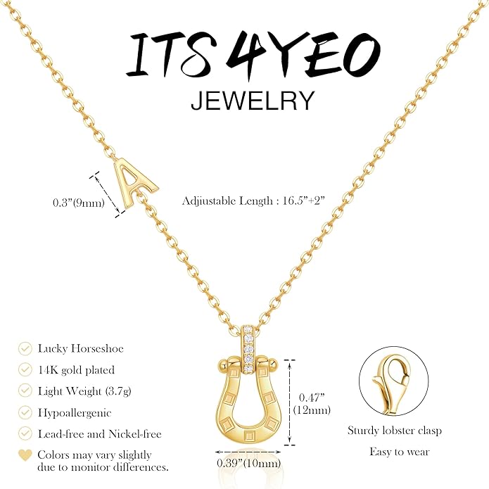ITS4YEO Valentines Day Gifts for Women Hers, Lucky Horseshoe Initial Necklace, Dainty 14K Gold Plated Pendant Necklace, Trendy Hypoallergenic Jewelry, Gifts for Women and Teen Girls