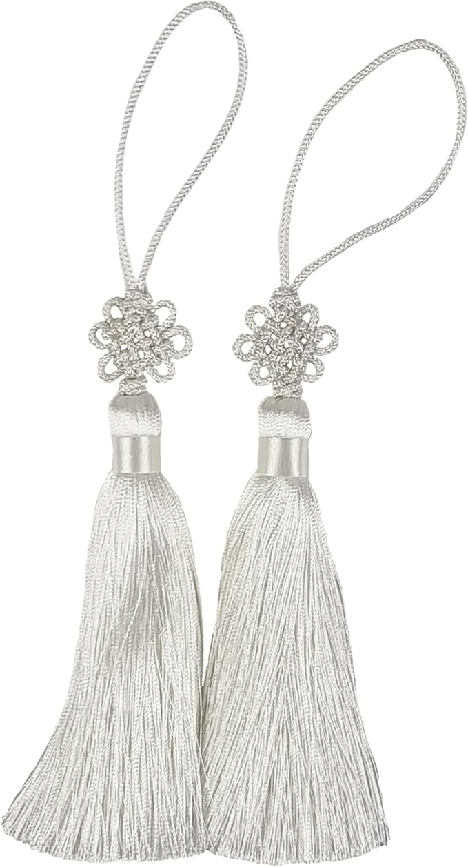 Seoulful Vintage Mini Korean Silk Knot Norigae Set - 2 Pack Traditional Tassel Charms in 7 Colors - Decorative Hanbok Accessories (White)