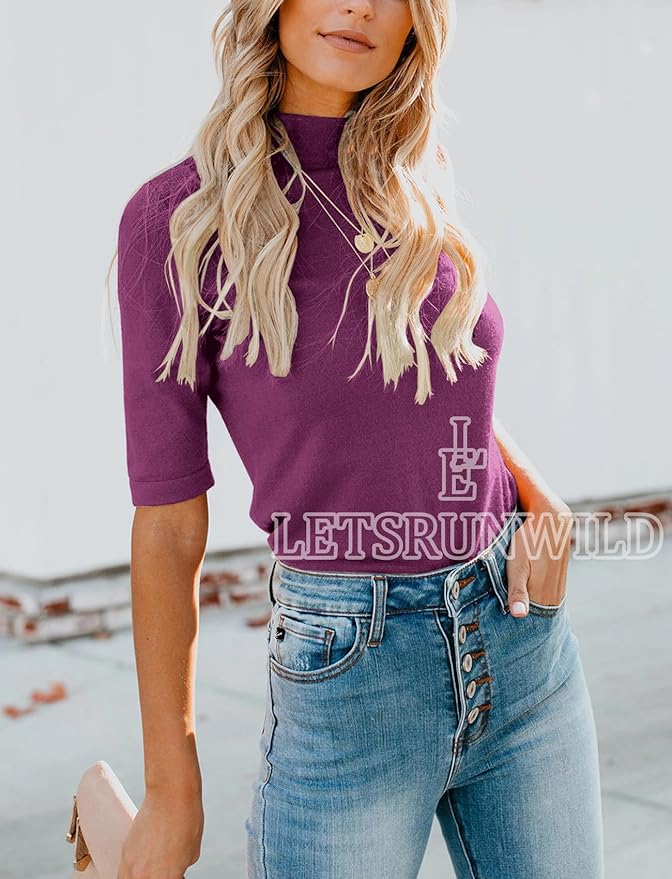LETSRUNWILD Business Casual Tops for Women Dressy Cute Tops Mock Turtleneck Tshirts Shirts