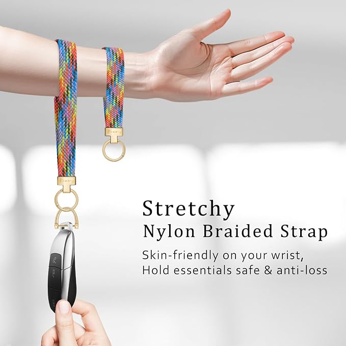 Hovmwey Elastic Wristlet Keychain for Women Men, Cute Car Key Chain, Braided Wrist Strap Lanyard for Keys ID Badges