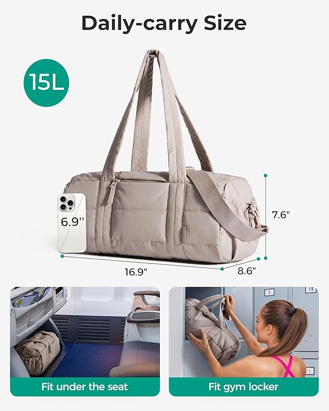 BAGSMART Reiki Gym Bag for Women, Medium Yoga Mat Crossbody Bag with Wet & Dry Pocket, Quilted Gym Shoulder Bag for Weekend, Lavender Gray