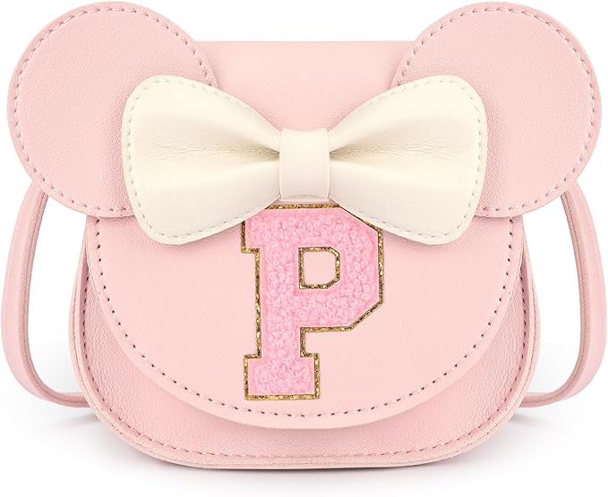 mibasies Toddler Purse Girl Gifts: Girls Birthday Gifts for 3-8 - Toys for Ages 2-4 Girls Mouse Ears Purse, Pink, Letter P