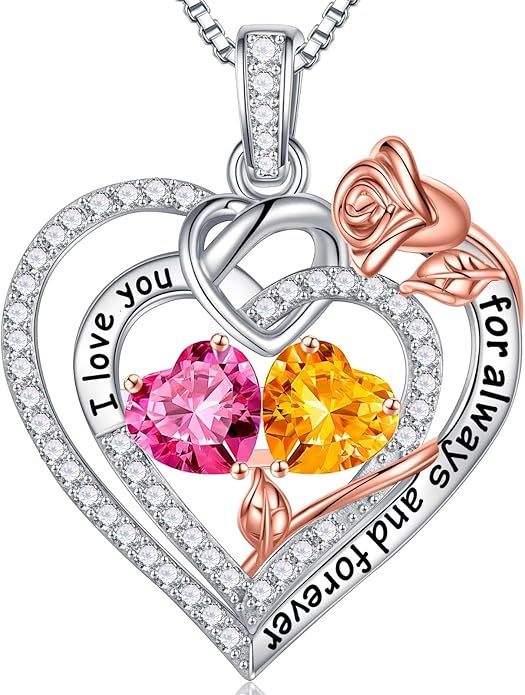 Iefil Valentines Day Gifts for Her - 925 Sterling Silver Double Birthstone Necklace, Anniversary Birthday Gifts for Women, Jewelry Gift for Wife Girlfriend Mom Her