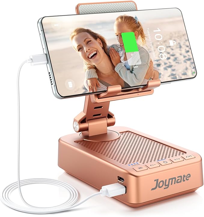 Gifts for Women Girls, Bluetooth Speaker Phone Stand with Charging Function 360° Rotable Adjustable Cell Phone Holder with HD Surround Sound for Desk Fits All Phones,Tablet (Rose Gold)