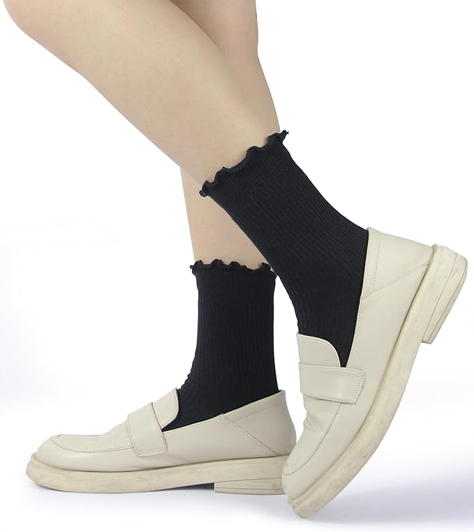 BomKinta Ruffle Socks Women - Turn-Cuff Frilly Sock - Lightweight Cotton Socks
