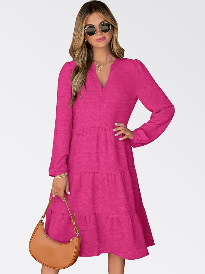 ANRABESS Womens Fall Midi Dresses Long Sleeve V Neck Swing Tiered Work Business Casual 2026 Flowy Beach Vacation Dress