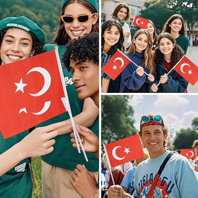 20 Pack Small Turkey Flags on Stick Mini Handheld Turkish Flag for Parades, Independence Day and Patriotic Events 5x8 Inch Durable Weather-Resistant Flags with 12 Inch Sticks(Turkey)