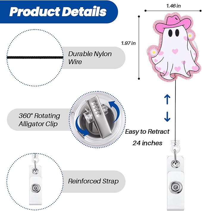 Cowboy Ghost Funny Christmas Badge Reel | Cute Retractable ID Card Badge Holder | Name Tag Work Badge Clip for RN LPN CNA MA ER Night Shift Nurse Nursing Student Doctor | Nurse Gifts | Acrylic