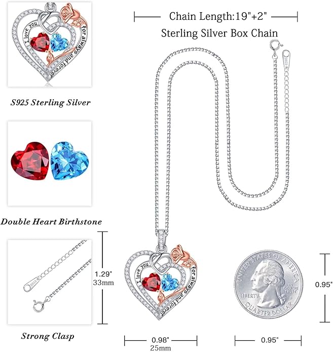 Iefil Valentines Day Gifts for Her - 925 Sterling Silver Double Birthstone Necklace, Anniversary Birthday Gifts for Women, Jewelry Gift for Wife Girlfriend Mom Her
