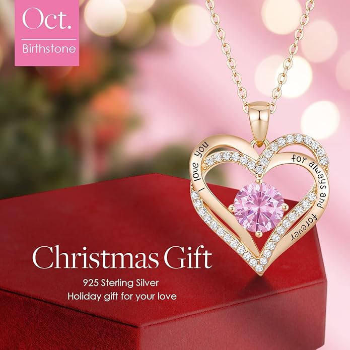 CDE Valentine's Day Gift Forever Love Heart Necklaces for Women, Wedding Anniversary, Birthday Mothers Christmas Day Gifts for Mom, Mother, Wife, S925 Silver Jewelry with Birthstone Pendant