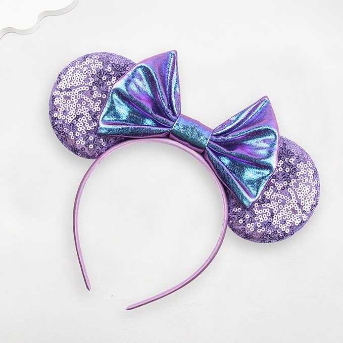 Sequin Mouse Ears Headbands for Women Girls Boys, Glitter Bows Headband for Kids Adults Birthday Party Costume Halloween