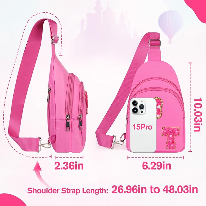7 8 9 10 11 12 13 14 Year Old Girl Birthday Gifts, Pink Initial Bow Mouse Park Small Sling Bag for Girls Daughter Women, Teen Girl Gifts Trendy Stuff Crossbody Fanny Pack Must Haves for Park Travel T
