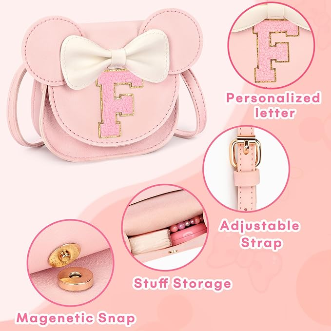 mibasies Toddler Purse Girl Gifts: Girls Birthday Gifts for 3-8 - Toys for Ages 2-4 Girls Mouse Ears Purse, Pink, Letter F