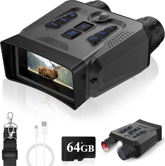 4K Night Vision Goggles - Night Vision Binoculars for Adult, 10X Digital Zoom, 3'' HD Screen, Up to1640FT Viewing Range, with 64GB TF Card to Save Photos Videos, Camping Hiking Security Gifts for Men