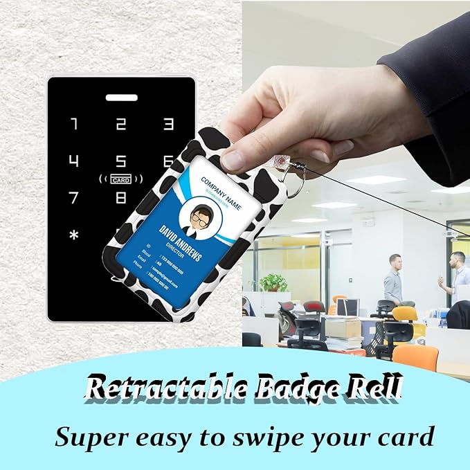 Cute Cow Lanyards for ID Badges Badge Reel Retractable Badge Holder with Lanyard Cute Cow Print Lanyards for ID Badges, Badge Reel Retractable Badge HolderTeacher Women Kids