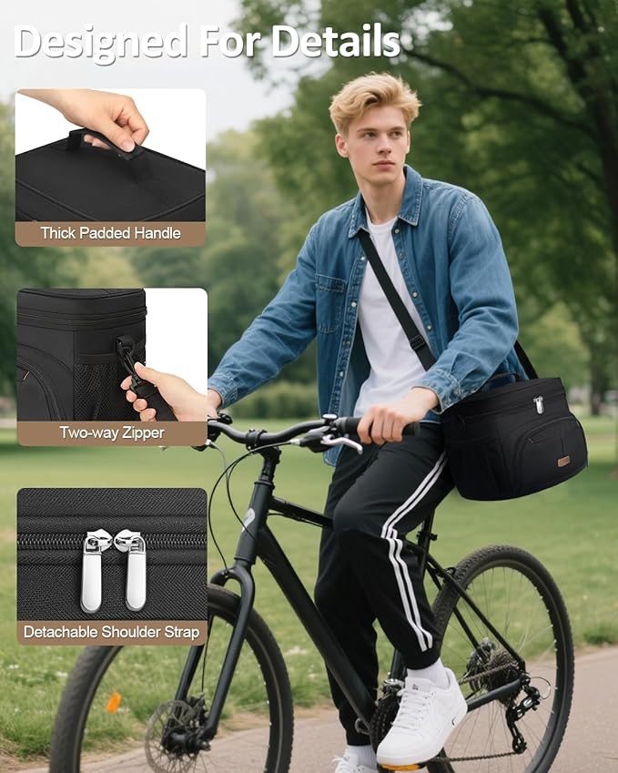 Lunch Box for Man Women, Insulated Lunch Bag Cooler Bag Leakproof Lunchbox Lunch Tote Bags with Removable Strap for Work School Picnic Travel (Black/12L