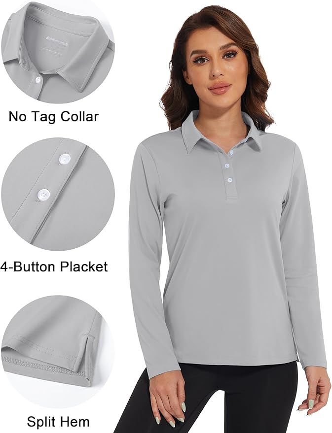 MAGCOMSEN Women's Polo Shirts Long Sleeve Golf Shirt Quick Dry UPF 50+ Sun Protection Lightweight Tennis Shirts