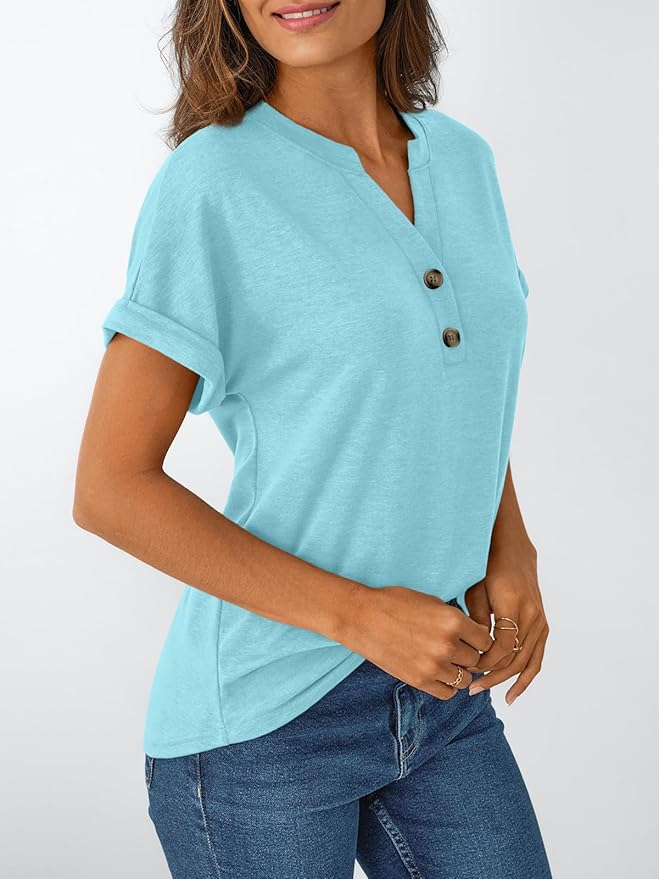AUTOMET Women's Short Sleeve Shirts Henley Dressy Casual Summer Tops 2026 Spring Fashion Trendy Cute T-Shirts