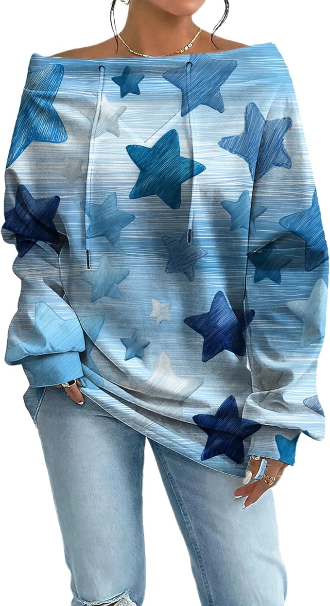 Womens Sweatshirts Floral Print Sexy Off The Shoulder T Shirts Oversized Long Sleeve Pullover Fall Tops