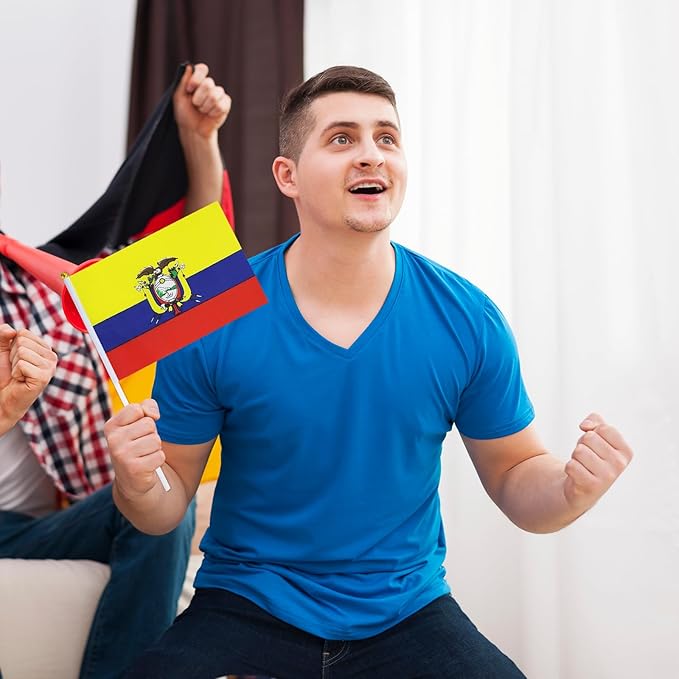 Ecuador Flag Small Ecuadorian Flag 12 Pack Mini Hand Held Ecuadorian Flags on Sticks for Party Parades Sports Events Patriotic Holiday Decorations