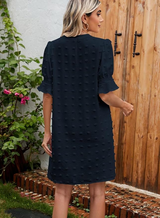 QACOHU Summer Dresses for Women V Neck Ruffle Short Sleeve Casual Shift Dress