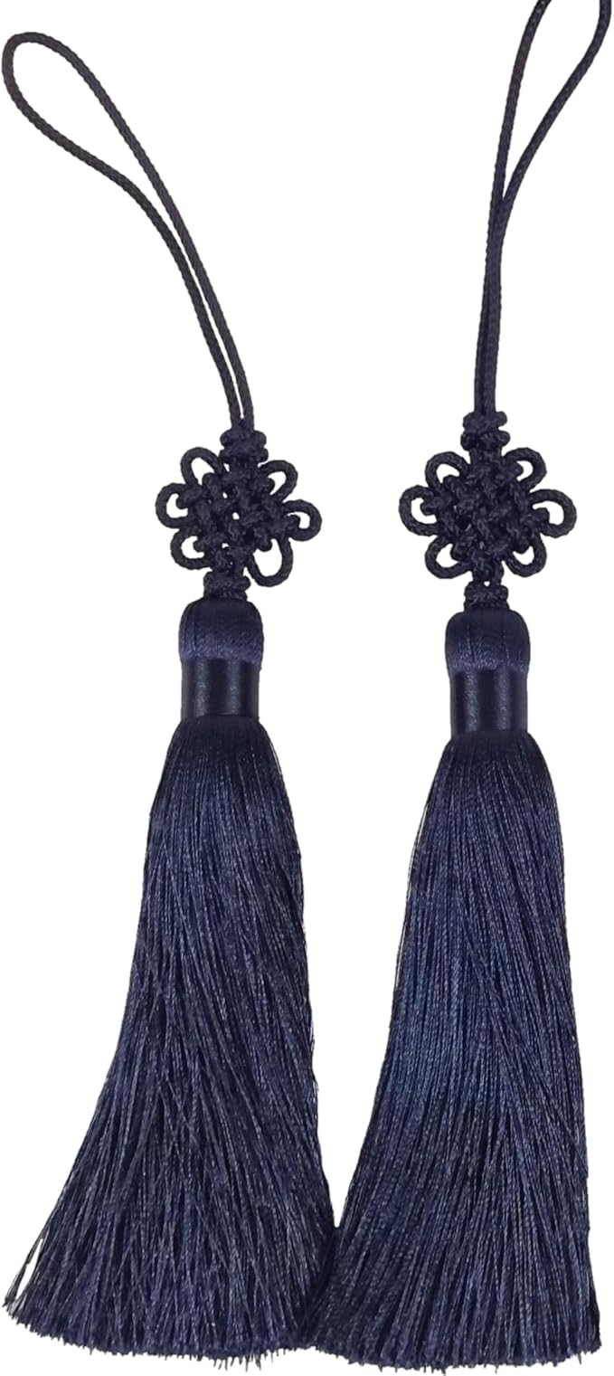 Seoulful Vintage Mini Korean Silk Knot Norigae Set - 2 Pack Traditional Tassel Charms in 7 Colors - Decorative Hanbok Accessories (Navy)