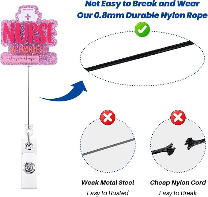 Nurse in Progress Funny Badge Reel, Pink Retractable ID Card Badge Holder, Name Tag Work Badge Clip for ICU Night Shift RN LPN CNA MA ER Nursing Student OB/GYN L&D Doctor, Cute Nurse Gifts