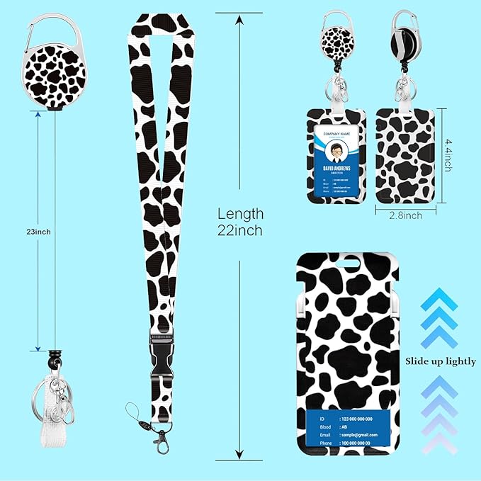 Cute Cow Lanyards for ID Badges Badge Reel Retractable Badge Holder with Lanyard Cute Cow Print Lanyards for ID Badges, Badge Reel Retractable Badge HolderTeacher Women Kids