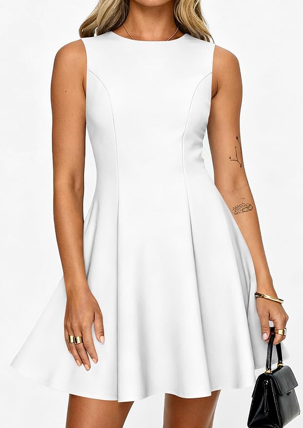 PRETTYGARDEN Summer Dresses for Women 2026 Elegant Sleeveless Boat Neck A Line Spring Formal Cocktail Party Mini Dress