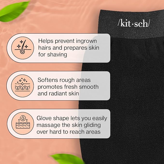 Kitsch Exfoliating Glove – Korean Exfoliating Mitt & Deep Exfoliating Body Scrubber for Shower, Bath | Body Exfoliator, Dead Skin Remover | Skin Care for Smooth, Renewed Skin - 1pc, Black